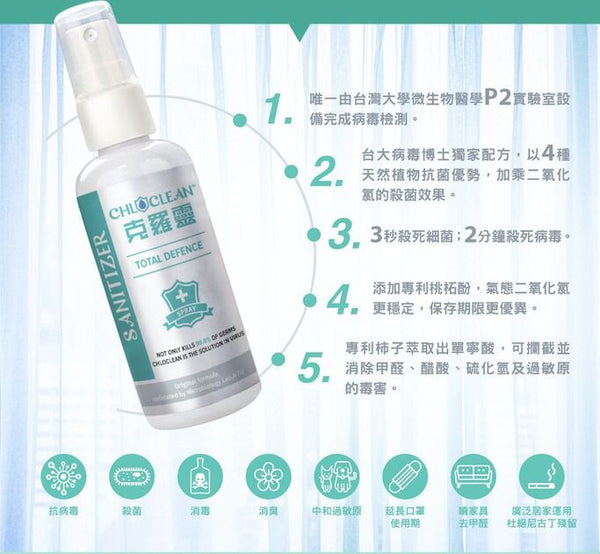 CHLOCLEAN 克羅靈抗菌殺病毒噴霧 100ml (3支裝)